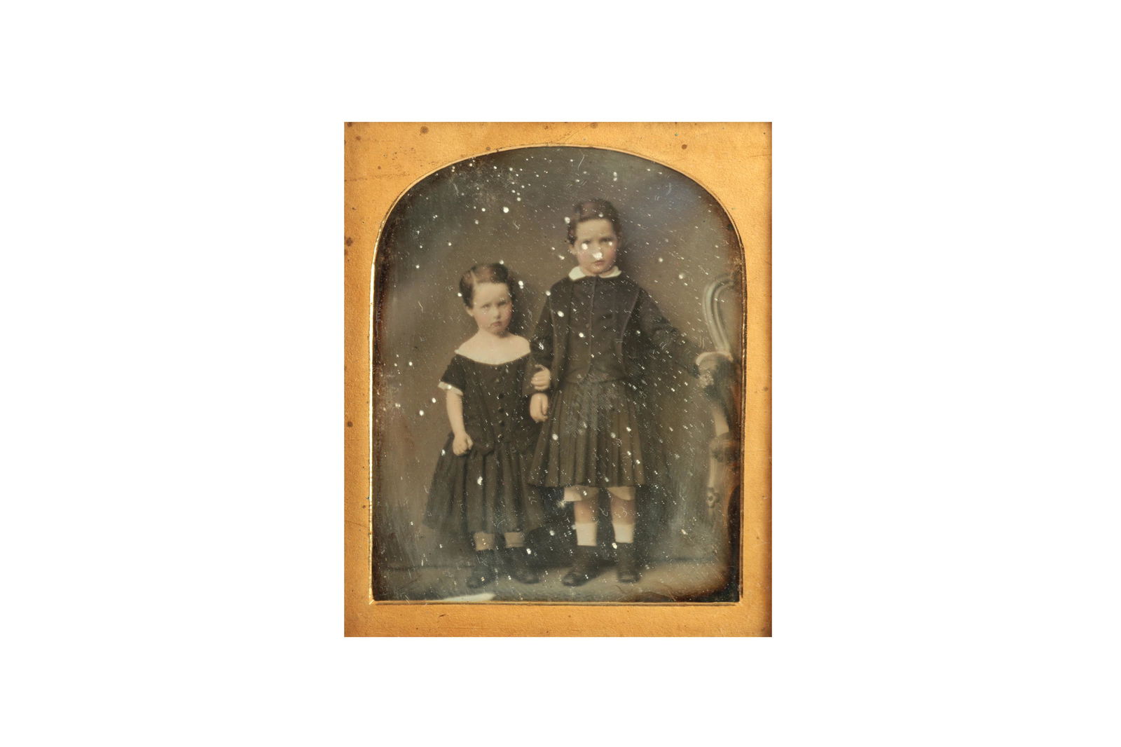 Ross & Thomson (James Ross and John Thomson, active: Ross & Thomson (James Ross and John Thomson, active 1848-1864) PORTRAIT OF CHILDREN, c.1850. Daguerreotype, sixth-plate, hand tinted, plain gild mount with maroon morocco embossed case (mount size, 95
