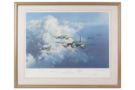 Aviation.- Wootton (Frank) Mosquito, 1990: Wootton (Frank) Mosquito, number 571 of 850 copies, signed in pencil by the artist and RAF crew: John Cunningham, Sir Christopher Foxley-Norris, Pat Tuthill, Pat Fillingham, Eric Brown, Sir Ivor Broom