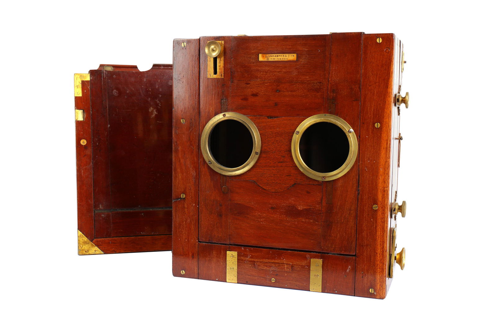 A Lancaster Whole Plate Tailboard Mahogany & Brass (1 of 2)