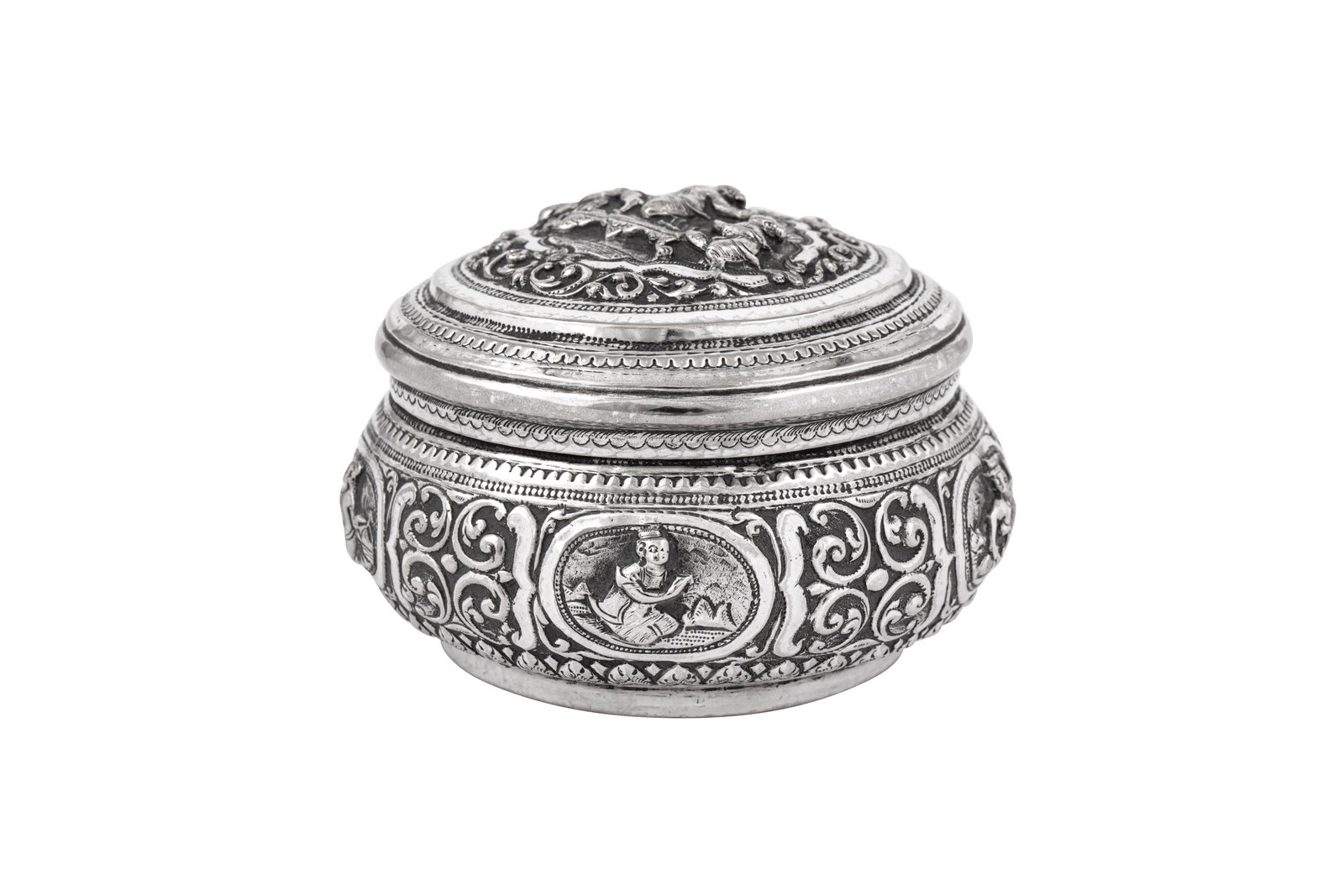 A mid-20th century Burmese silver dressing table box, (1 of 4)