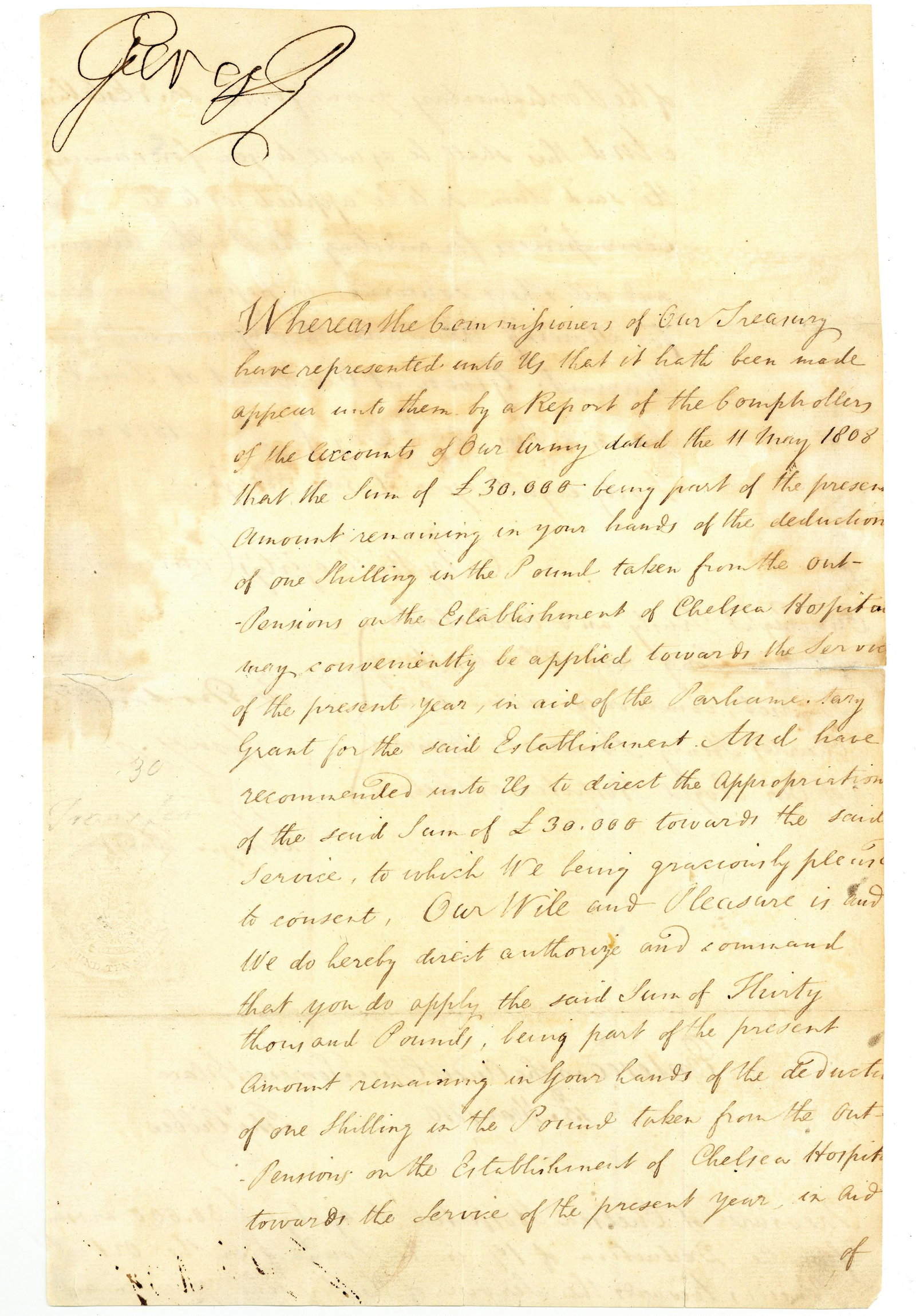 George III & George IV as Prince Regent: George III & George IV as Prince Regent Official document signed ('George R'), addressed to Charles Long and Charles Henry Somerset, Treasurer of the Royal Hospital at Chelsea, ordering that the &poun