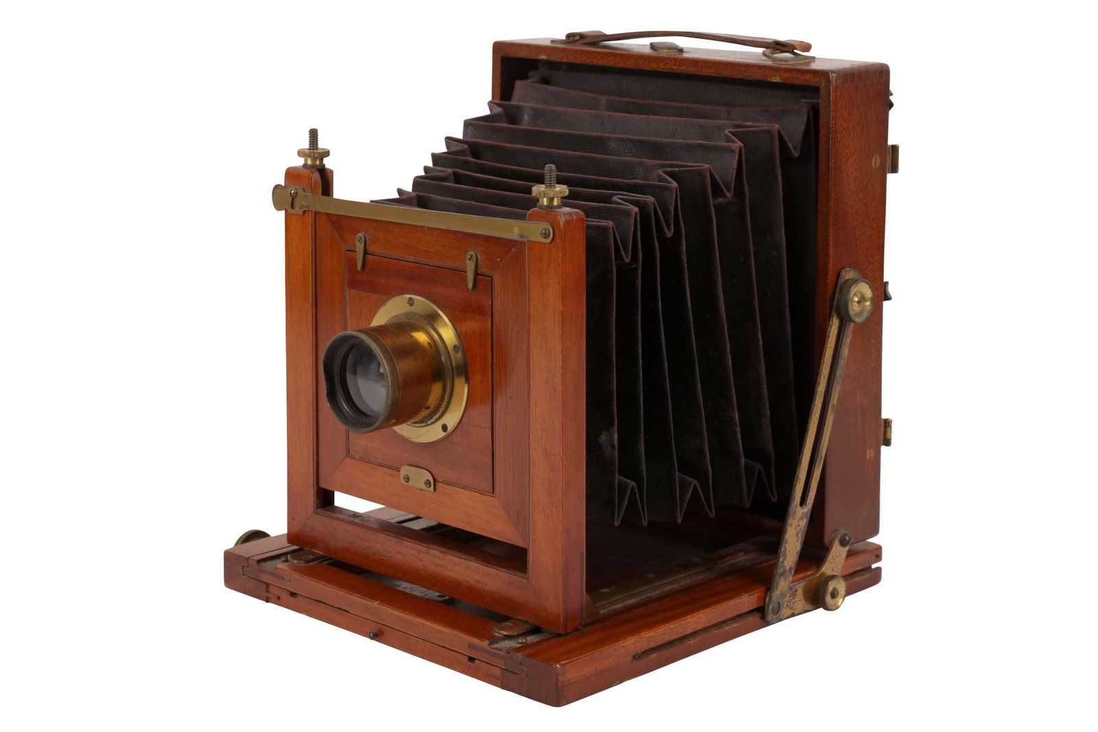An Unmarked Half Plate Mahogany and Brass Field Camera (1 of 3)