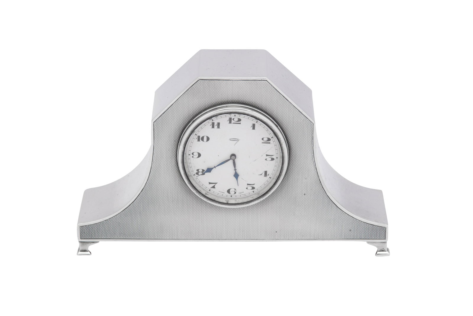 A George V Art Deco sterling silver mantle clock, (1 of 4)