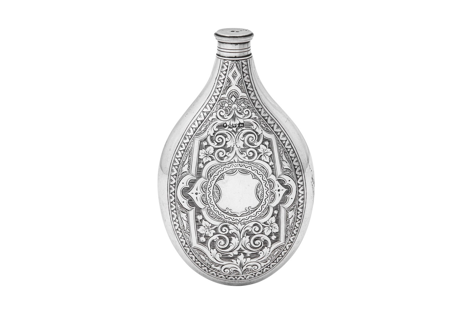 A Victorian sterling silver spirit hip flask, (1 of 4)