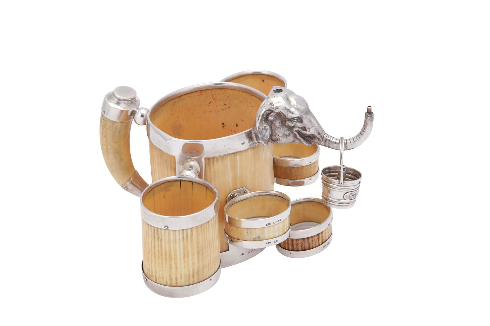 CITES - A Victorian sterling silver mounted ivory: CITES - A Victorian sterling silver mounted ivory smokerâ€™s compendium, London 1878 by William Frederick Williams retailed by Walter Thornhill Composed of six silver mounted ivory sections with