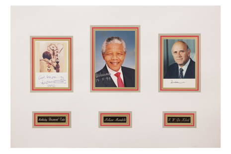 Mandela (Nelson), Desmond Tutu and Frederik Willem de Klerk: Mandela (Nelson), Desmond Tutu and Frederik Willem de Klerk Colour photographs of the three anti-apartheid leaders, each individually signed ('God bless you, Desmond Tutu'; 'N. Mandela 18.11.99' and '