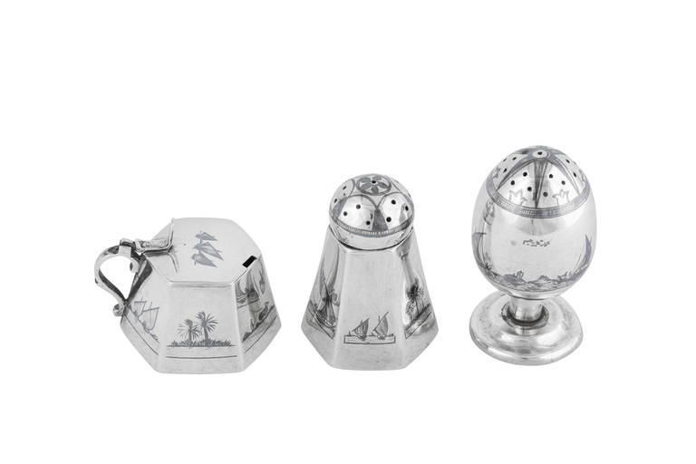 An early 20th century Iraqi silver and niello pepper pot, circa 1930