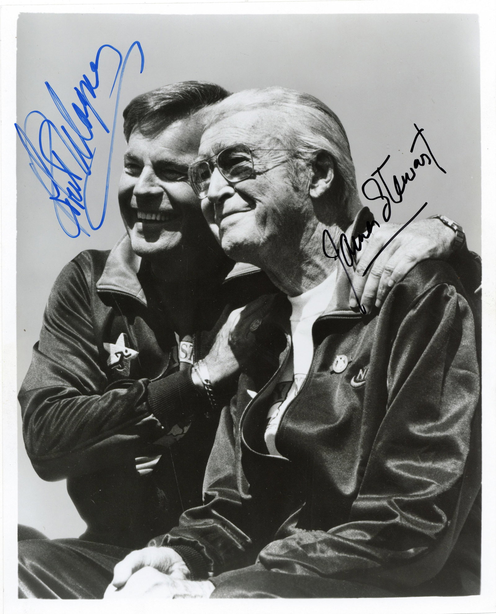 Stewart (James ) & Robert Wagner: Stewart (James ) & Robert Wagner Glossy black and white photograph of James Stewart and Robert Wagner at the Jimmy Stewart Relay Marathon Benefit, signed by both actors in different inks, in excellent