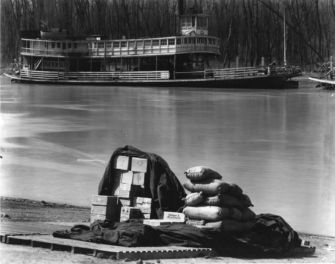 Walker Evans (1903-1975): Walker Evans (1903-1975) FERRY AND WHARF GOODS, VICKSBURG MISSISSIPPI, 1935. Silver gelatin print, image size, 240 x 160mm. With the Library of Congress stamp. verso.