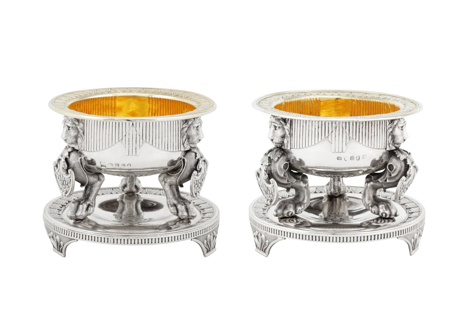 Earl of Lonsdale service â€“ A large and fine matched pair of George III sterling silver: Earl of Lonsdale service â€“ A large and fine matched pair of George III sterling silver Egyptomania salts, London 1803 by Digby Scott and Benjamin Smith I and London 1810 by Benjamin Smith II an