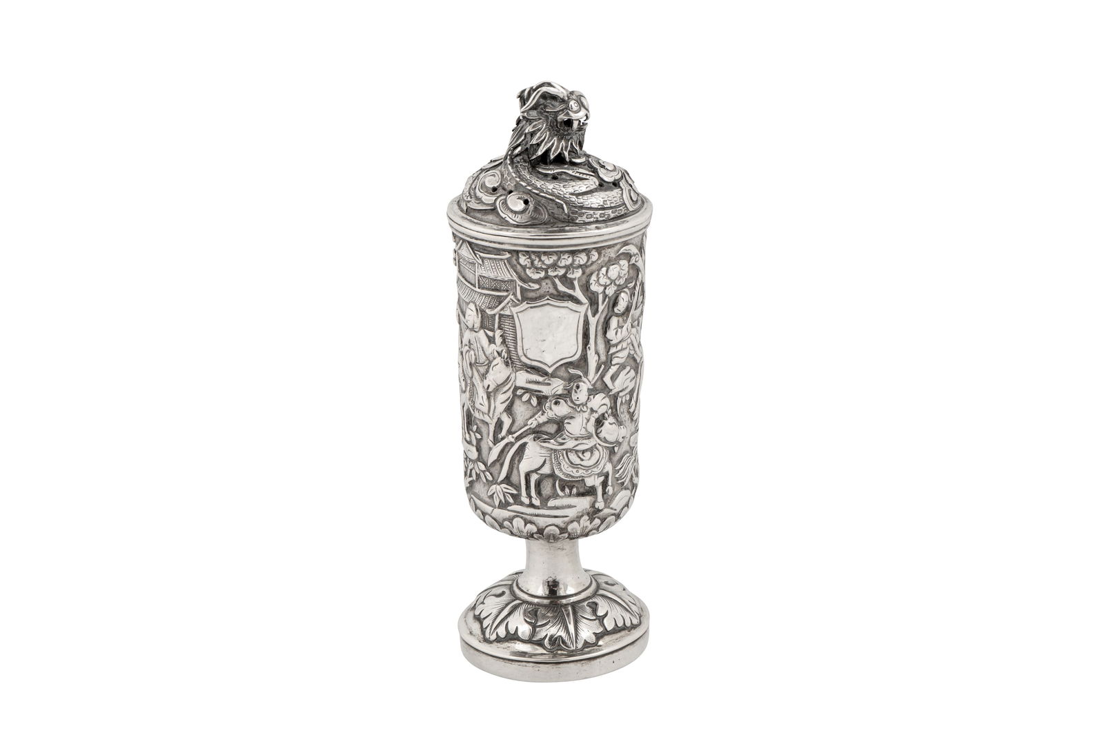A late 19th century Chinese export silver pepper caster, Canton circa 1880 retailed by Lee Ching (1 of 6)