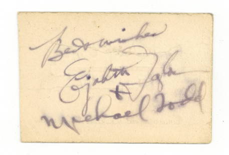 Taylor (Elizabeth) & Michael Todd: Taylor (Elizabeth) & Michael Todd Ink signatures by Elizabeth Taylor and her third husband Mike Todd on the reverse of an Ariel Productions Ltd business card, some creasing throughout, signatures affe