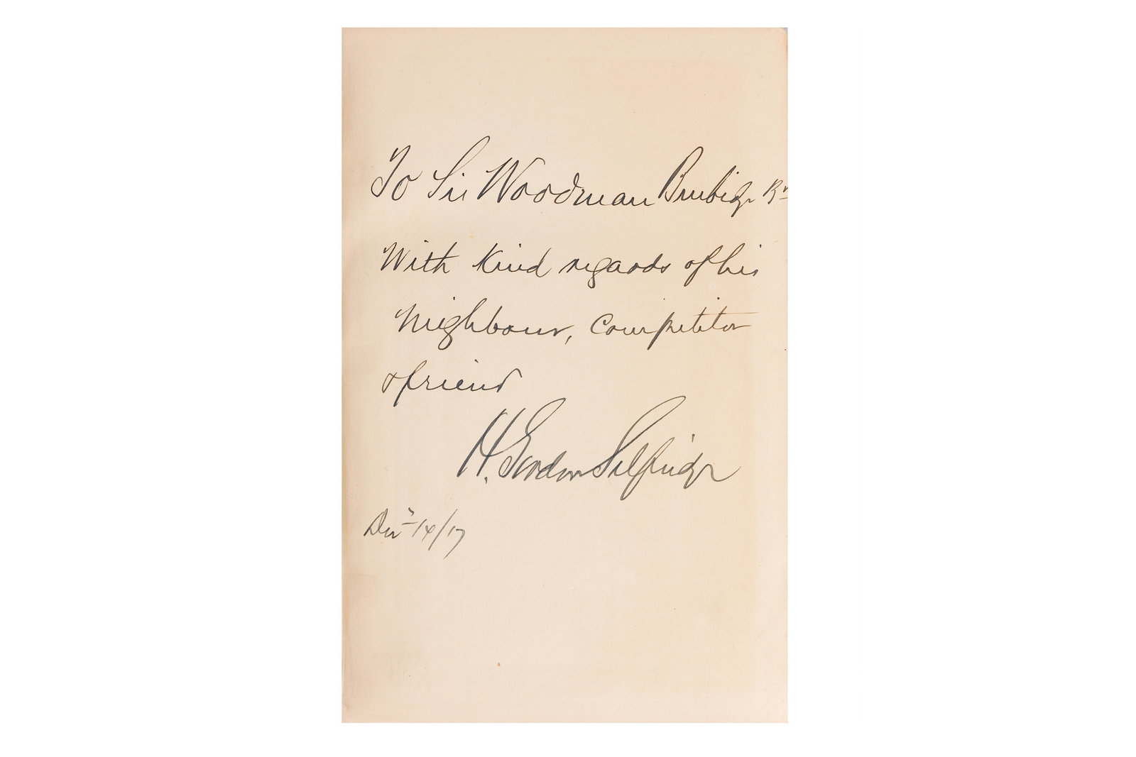 Selfridge (Harry Gordon): Selfridge (Harry Gordon) The Romance of Commerce, First Edition, signed and inscribed to front free endpaper "To Sir Woodman Burbidge [Chairman of Harrods], with kind regards of his neighbour, competi
