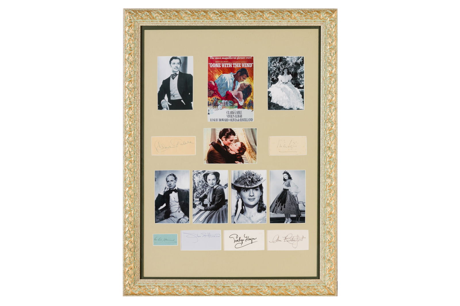 Gone With The Wind: Gone With The Wind Set of signatures by the leading actors from Gone With The Wind (1939), comprising: Clark Gable, Vivien Leigh, Leslie Howard, Olivia de Havilland, Evelyn Laye and Ann Rutherford, at