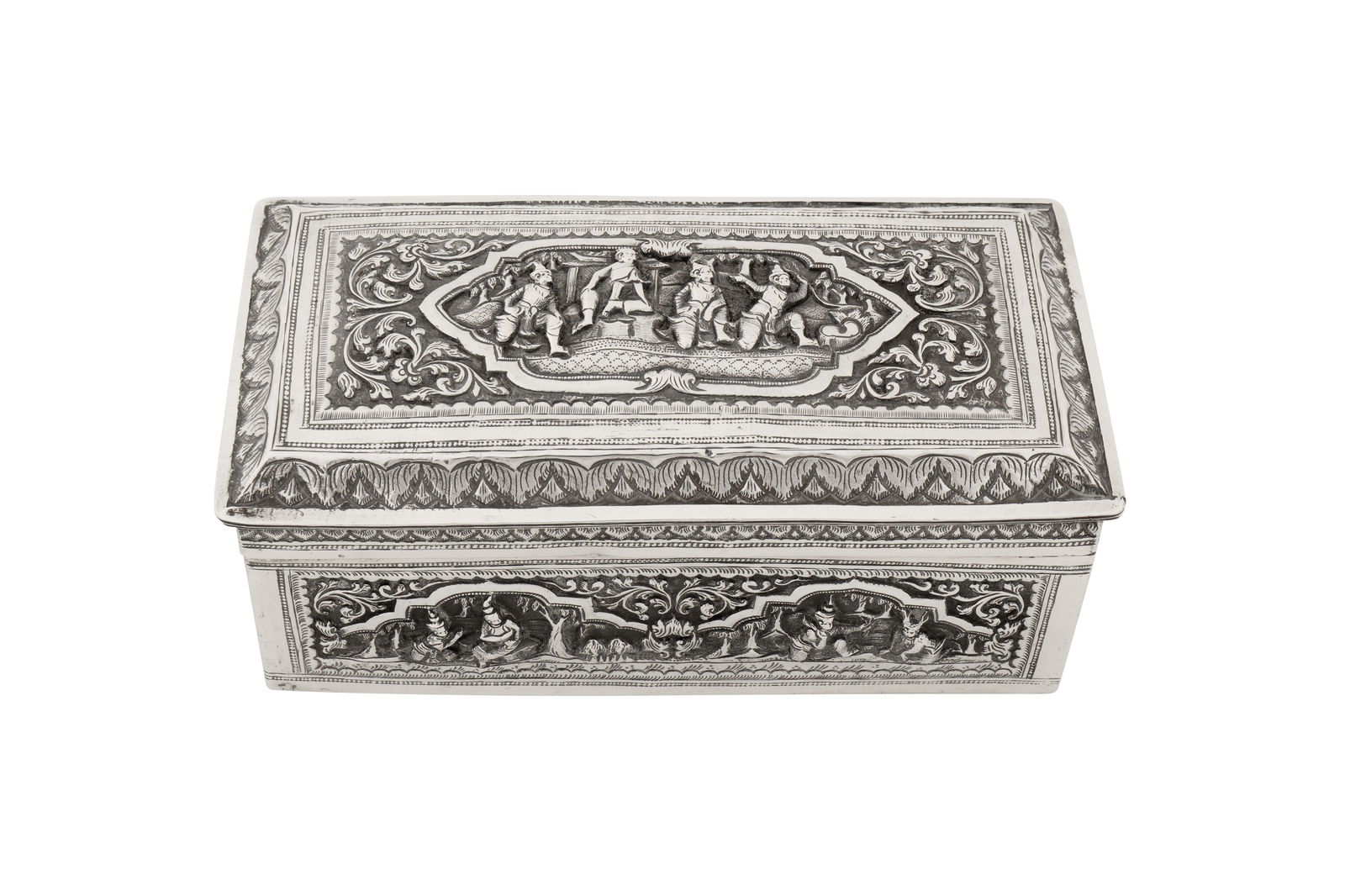 An early 20th century Burmese unmarked silver box, probably Rangoon circa 1930 (1 of 3)