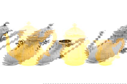 A late 19th century French 950 standard silver gilt three-piece tea service, Paris circa 1890 by (1 of 8)