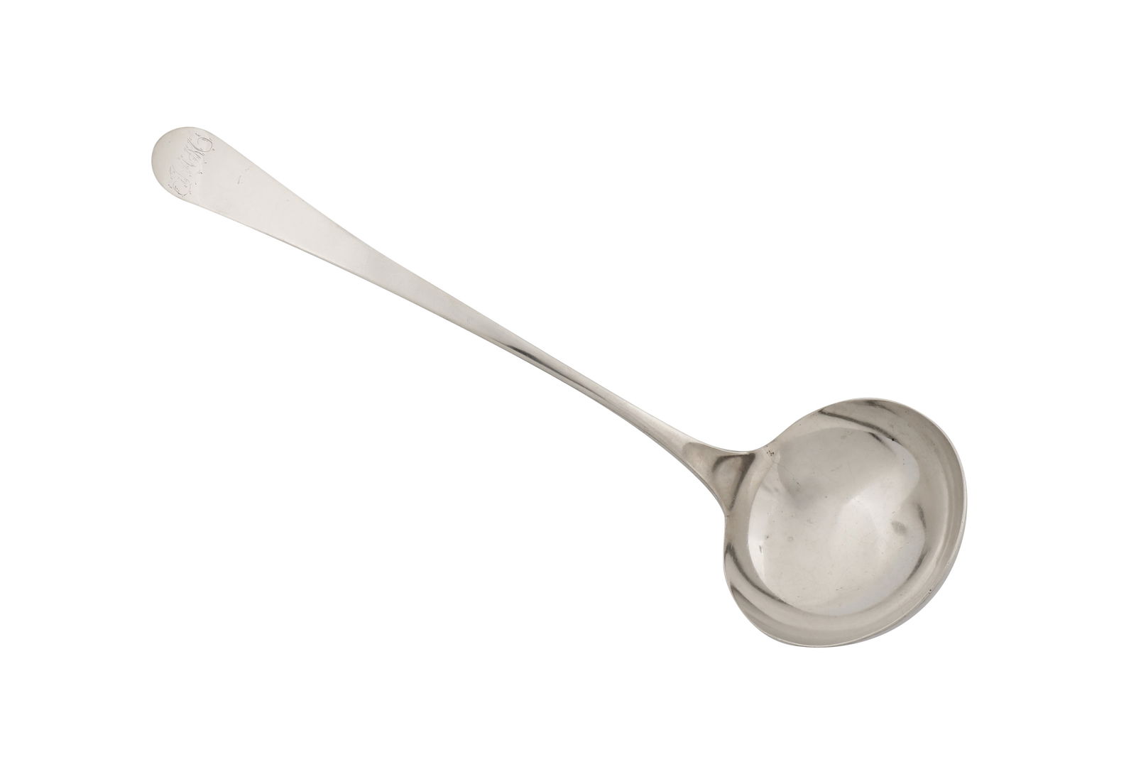 A George III Irish provincial silver soup ladle, Limerick circa 1800 by William Ward (d. 1832): A George III Irish provincial silver soup ladle, Limerick circa 1800 by William Ward (d. 1832) Celtic point pattern, engraved with initials TAM in flourished cursive script. Marked with maker’s