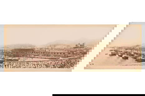 Marc Ferrez (1843-1923): Marc Ferrez (1843-1923) PANORAMA OF RIO DE JANEIRO, c.1885 Albumen print panoramic view of the entrance to Rio de Janeiro harbour, flush-mounted to card, measuring 98 x 320mm, with hand-annotated stud