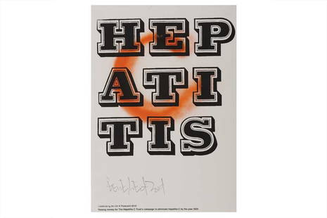 § BEN EINE (BRITISH B. 1970) No Reserve: BEN EINE (BRITISH B. 1970) Hepatitis C. (orange) 2019 signed and dated in pencil spray paint with screen print overlay from the unnumbered open edition sheet 30 x 42cm unframed ARR