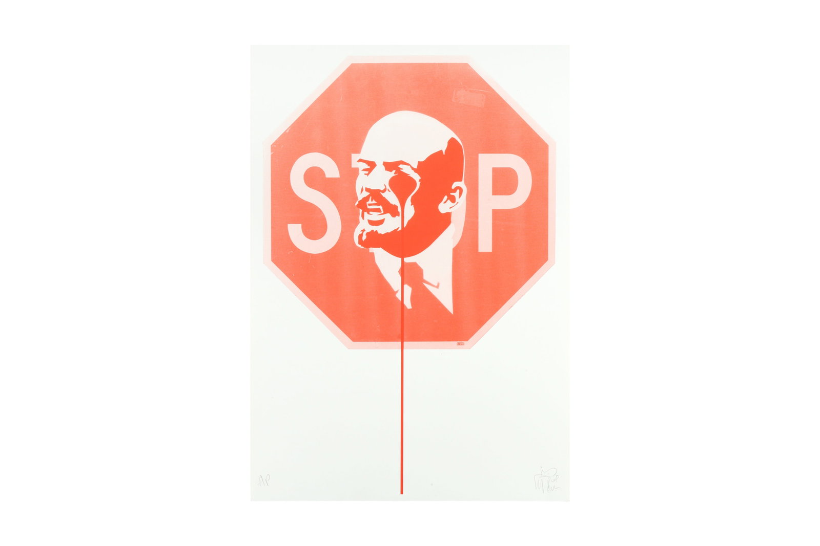 § PURE EVIL (BRITISH B.1968) No Reserve: PURE EVIL (BRITISH B.1968)Stop Lenin2017signed and numbered AP in pencilscreenprint in colours on wovesheet 50 x 35 cmunframedARR