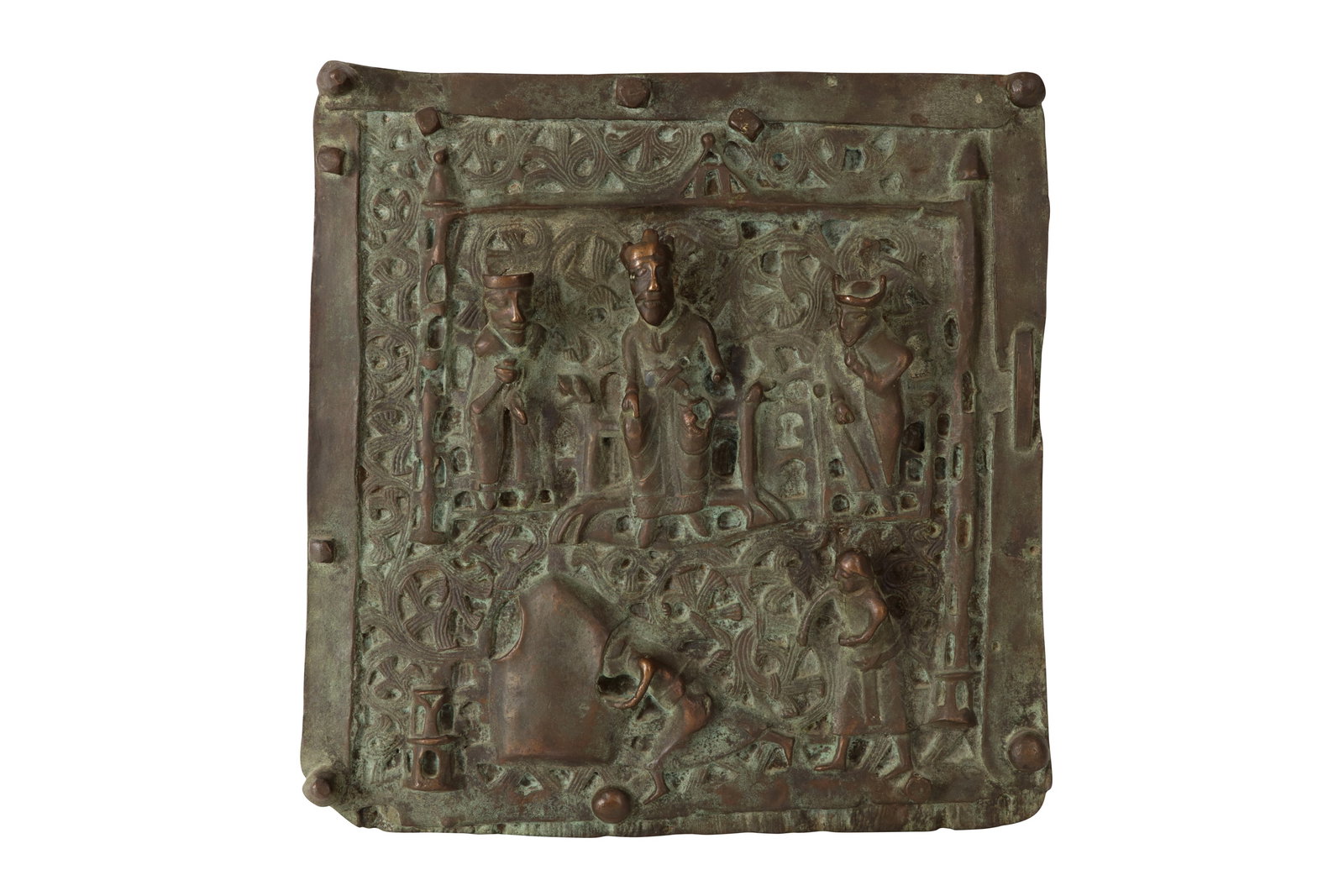 A BRONZE DOOR PANEL - 'KING NEBUCHADNEZZAR AND SERVANTS' (1 of 3)