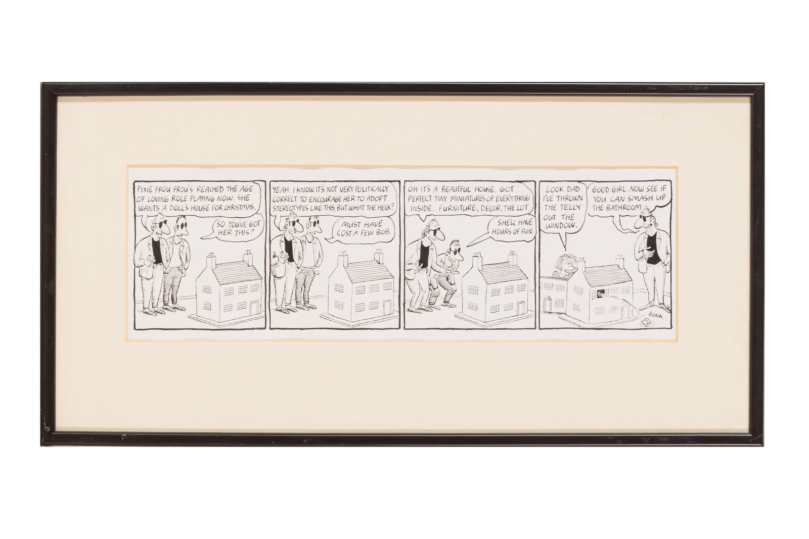 § Peattie (Charles) & Taylor (Russell) 'Alex', four comic strips: Peattie (Charles) & Taylor (Russell) 'Alex', four comic strips, ink on paper, with white highlights, one signed by both artists, each c. 12 x 36 cm, c. 1990s (4) ***The popular 'Alex' strip first appe