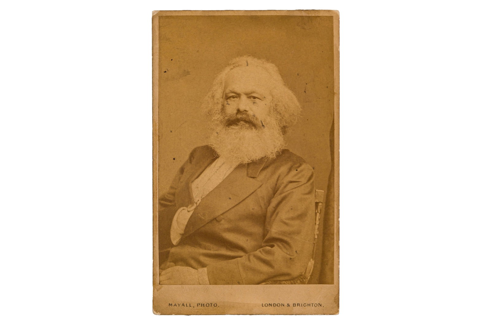 John Mayall (1842-1891): John Mayall (1842-1891) KARL MARX, c.1870. Albumen print carte de visite, overall measuring 150 x 65mm, with Mayall's London & Brighton studio attribution printed lower margin. Together with two furth