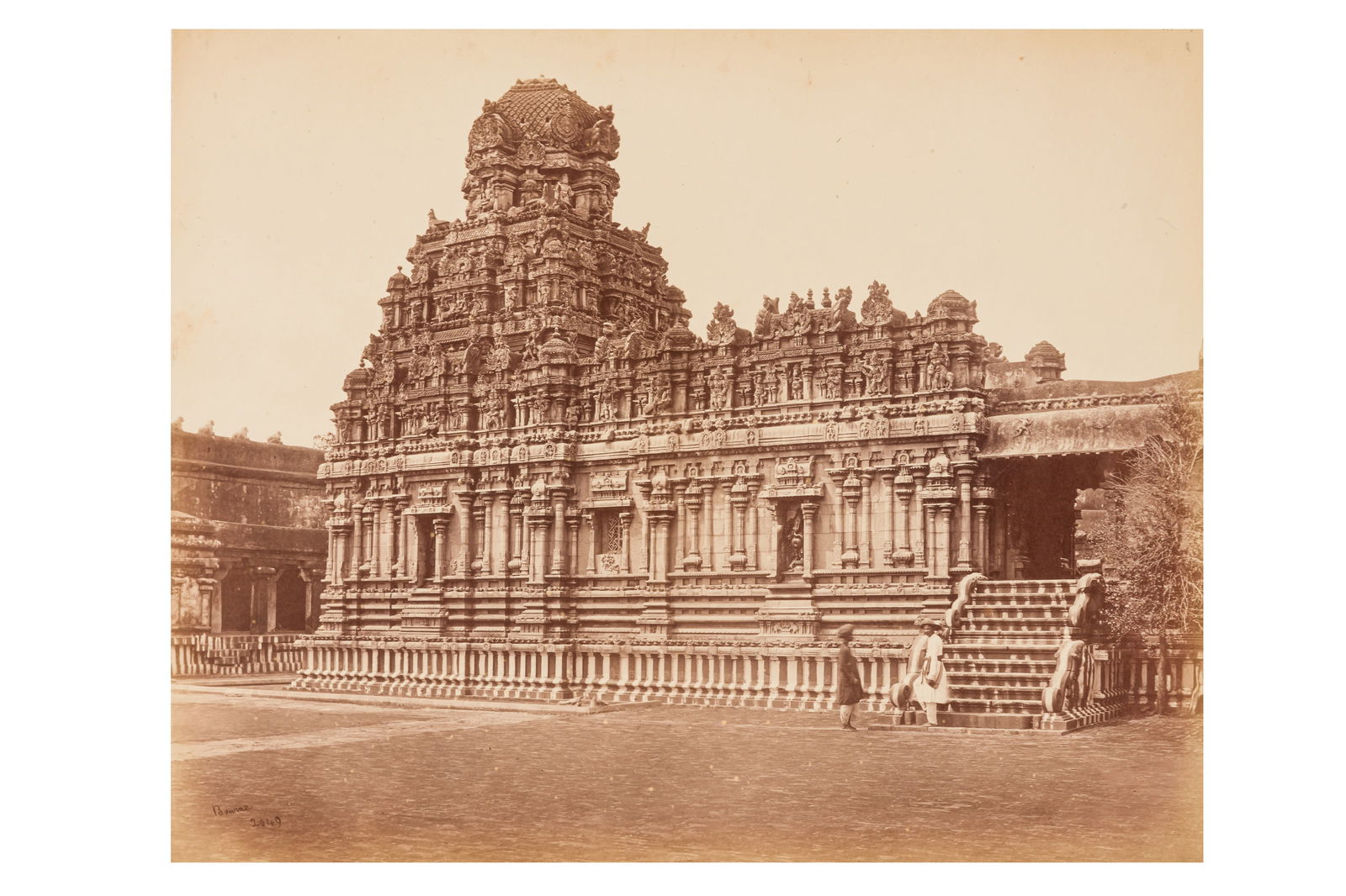Samuel Bourne (1834-1912): Samuel Bourne (1834-1912) SUBRAMANYA TEMPLE, BRIHADESHWARA, TANJORE, 1869. Albumen print, pasted down to period album page, image size 235 x 293mm, page size 320 x 477mm, signed and numbered in the ne