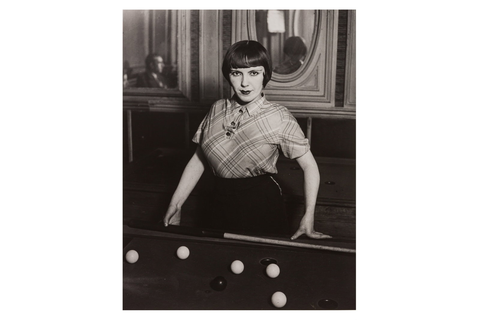 § Brassaï [Gyula Halász] (1899–1984): Brassaï [Gyula Halász] (1899–1984) GIRL PLAYING SNOOKER, MONTMARTRE, 1933. Silver gelatin print flush mounted to board, printed 1973 as part of the Witkin-Berley Portfolio, image/sheet size 303 x