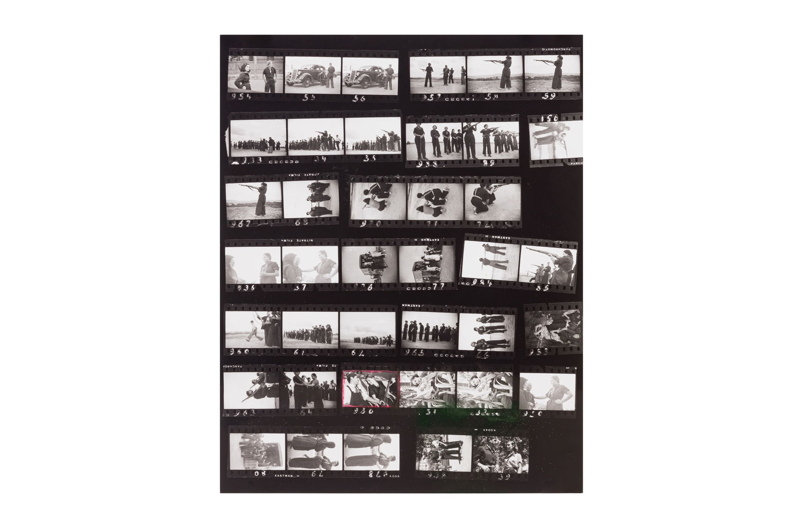 § Robert Capa (1913-1954): Robert Capa (1913-1954) WOMEN'S MILITIA TRAINING, BARCELONA, 1936. Contact sheet, overall measuring 302 x 236mm, annotated by Cornell Capa "Spain 1936 / Contact sheet of newly found roll in Paris!! Tr