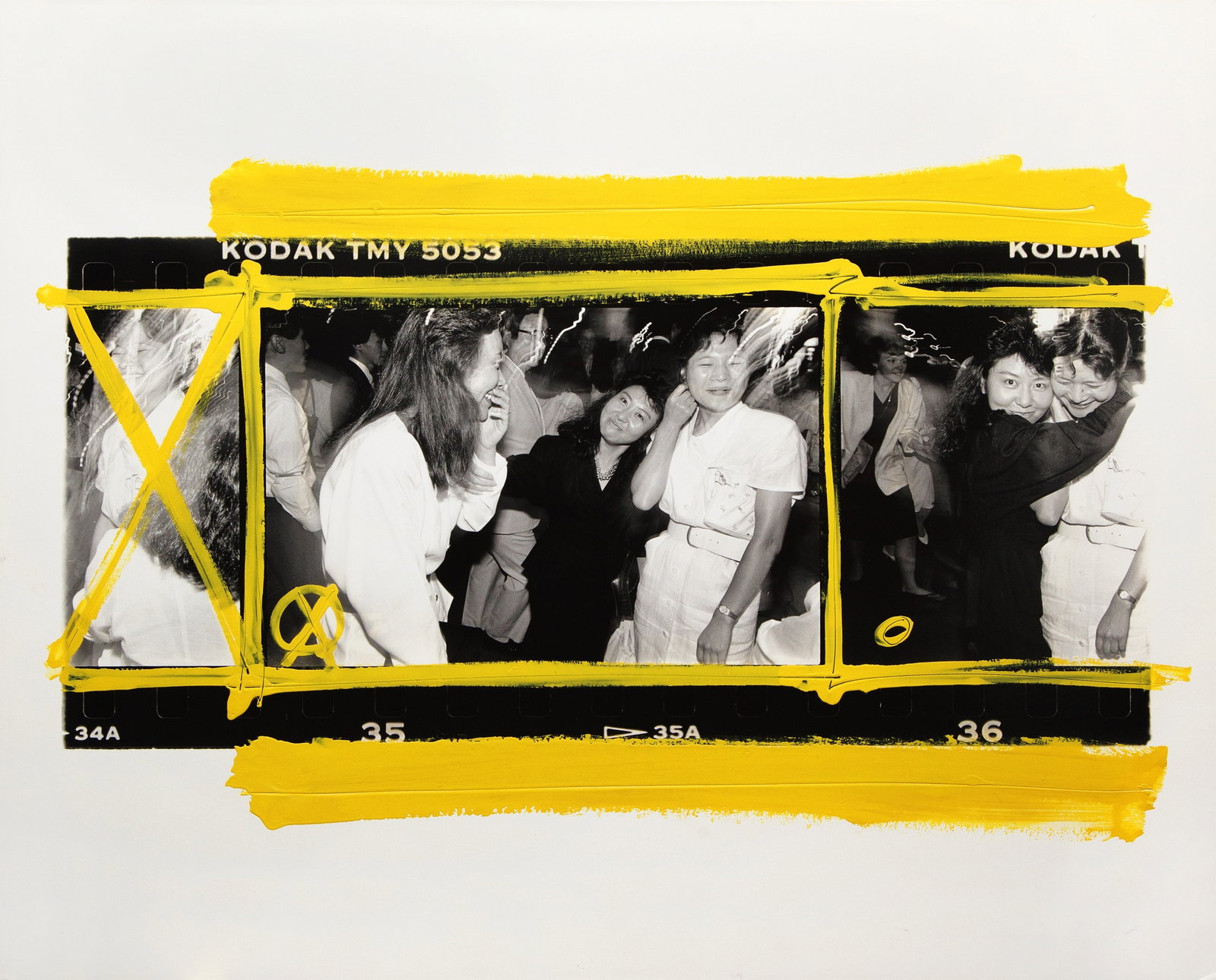 William Klein (1926-2022): William Klein (1926-2022) SATURDAY NIGHT IN TOKYO'S ROPPONGI ENTERTAINMENT DISTRICT 1987. Unique vintage silver gelatin print, printed 1987, with yellow enamel paint, image size 500 x 599mm, signed, t
