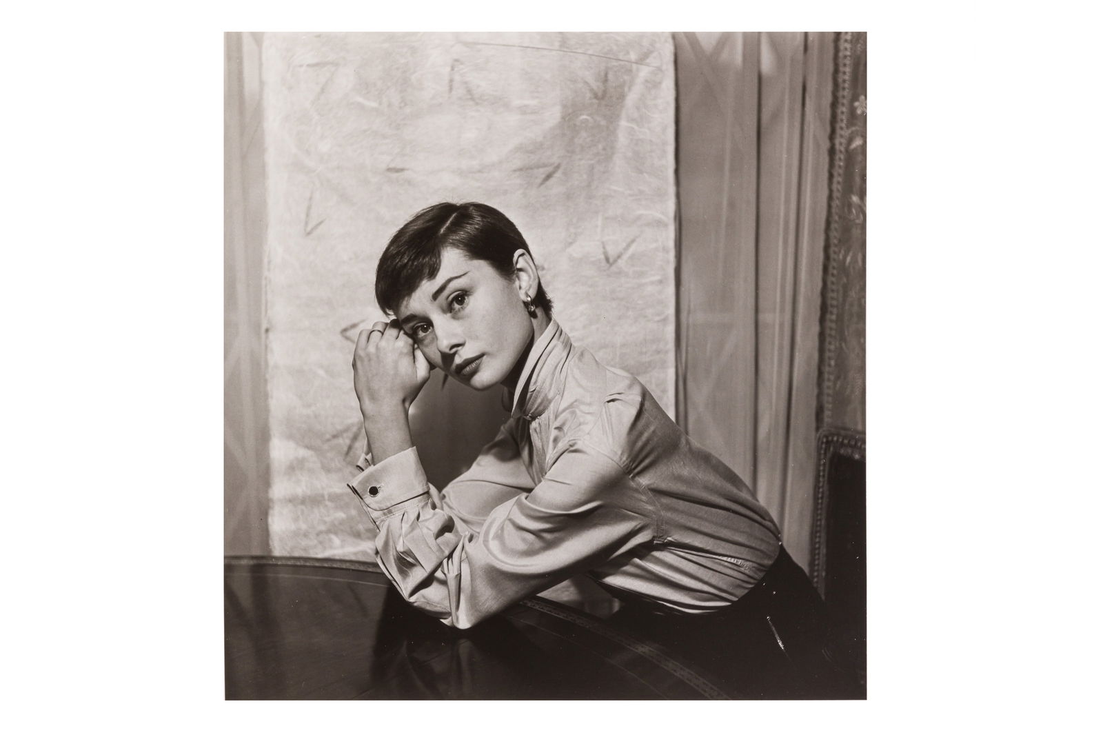 § Cecil Beaton (1904-1980): Cecil Beaton (1904-1980) AUDREY HEPBURN, 1955. Silver gelatin print, printed from the original negative (probably 1980s), image size 245 x 237mm, sheet size 305 x 240mm, stamped on verso 'Processed an