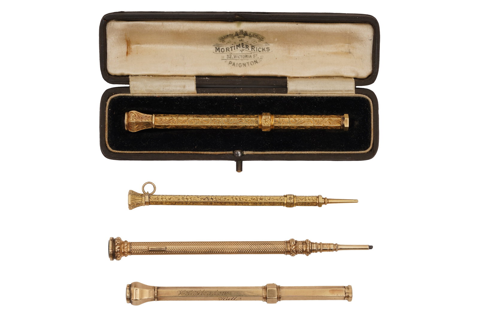 AN EARLY VICTORIAN BOXED MORDAN GILT METAL PROPELLING PENCIL (1 of 3)
