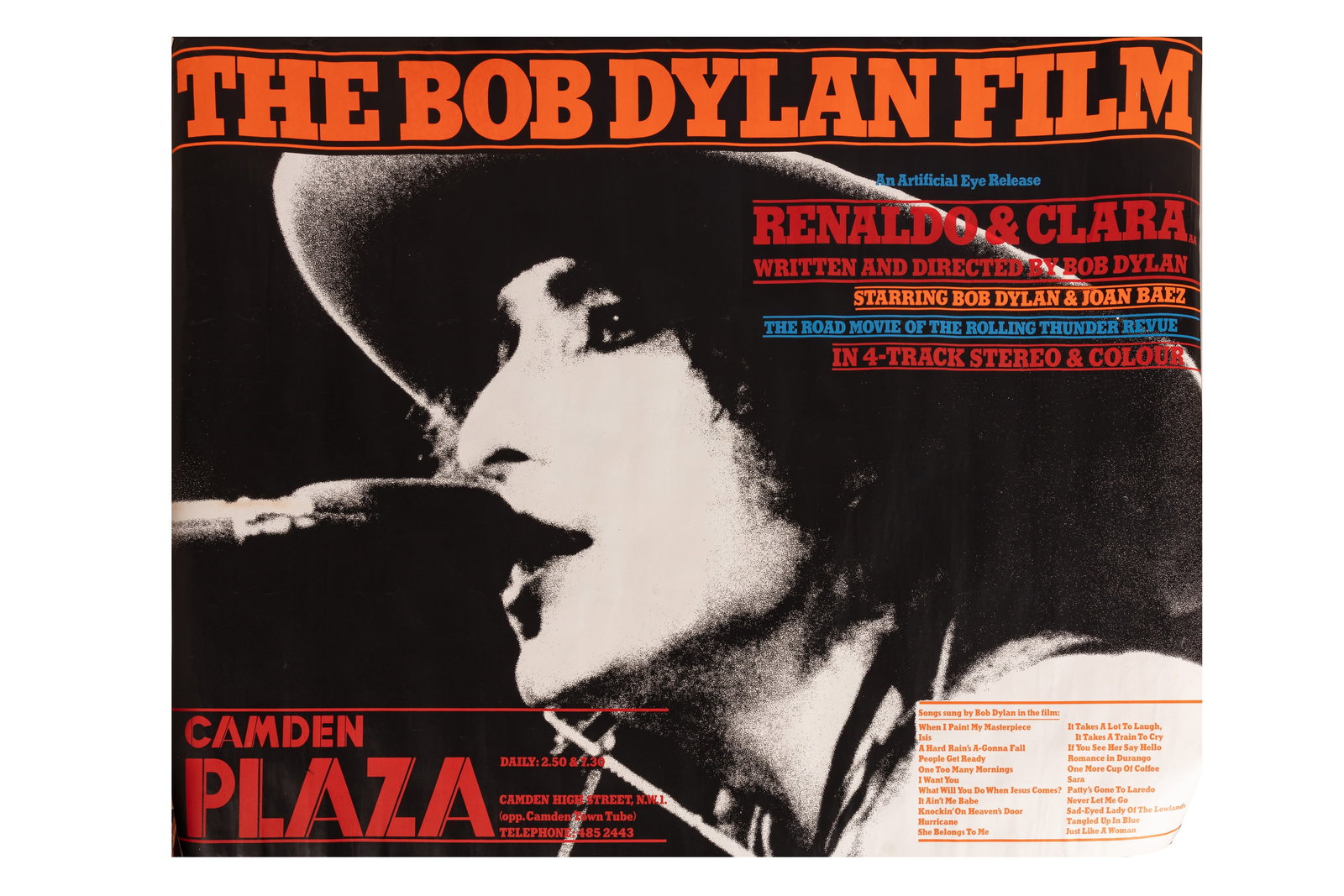 [Dylan (Bob)]: [Dylan (Bob)] Renaldo and Clara, a Bob Dylan music documentary film, rolled up, some creasing, 30 x 40", Lombard St. Films, 1978