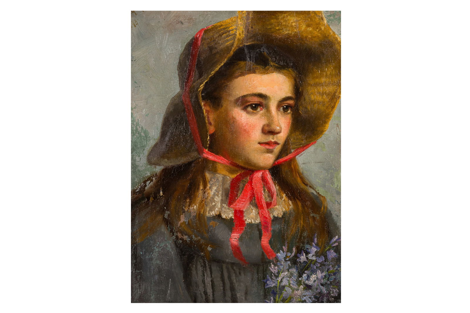 MANNER OF VALENTINE CAMERON PRINSEP, R.A. (BRITISH, 1838-1904): MANNER OF VALENTINE CAMERON PRINSEP, R.A. (BRITISH, 1838-1904)The red bow oil on board 40 x 30 cm