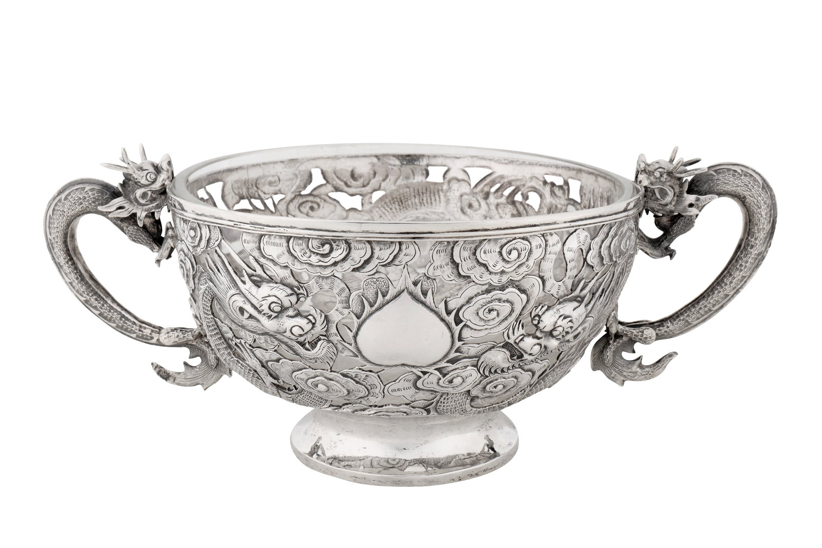 An early 20th century Chinese export silver twin handled bowl, Canton circa 1910, marked Zhuo, (1 of 8)