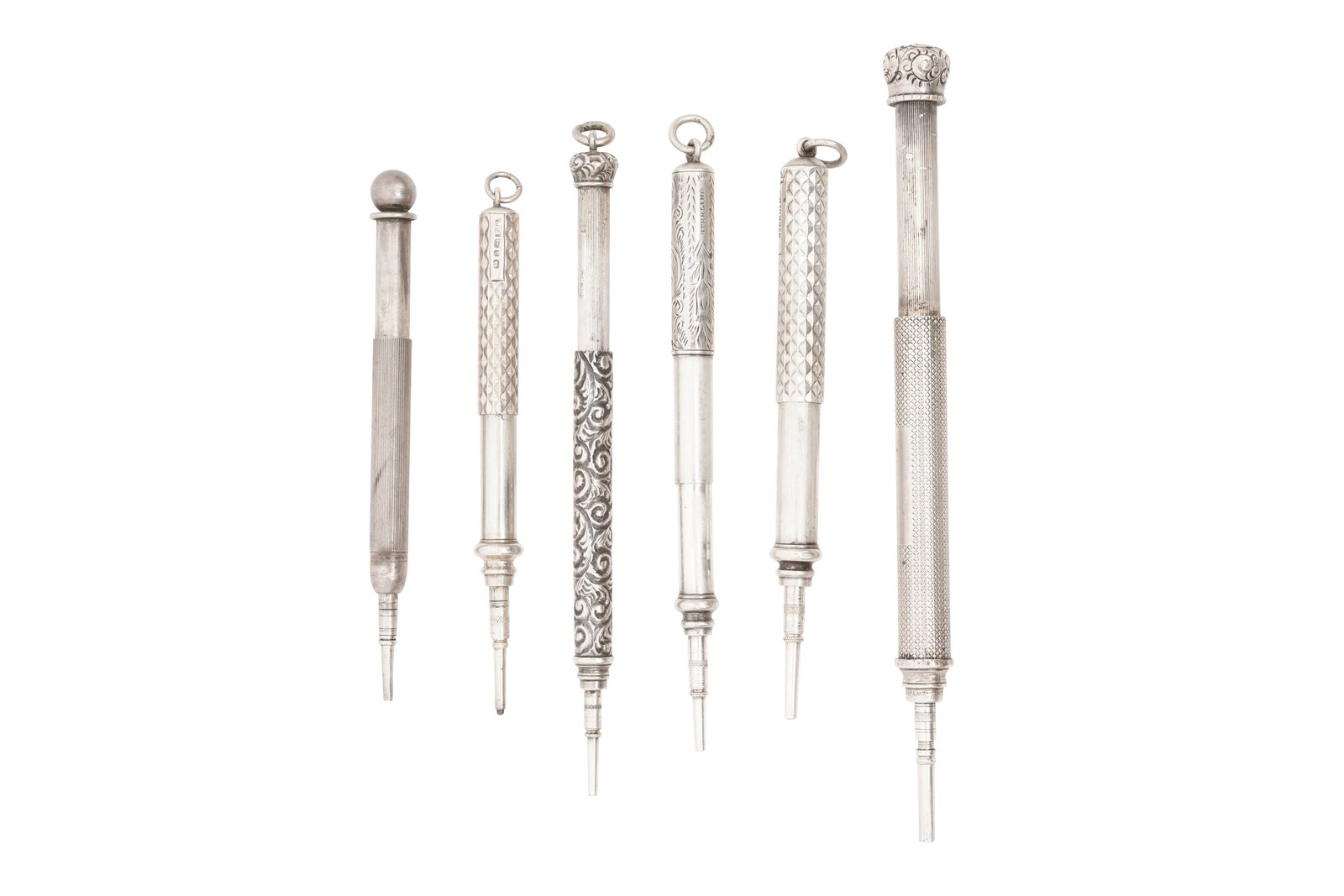 A GROUP OF SIX LATE 19TH & EARLY 20TH CENTURY STERLING SILVER PROPELLING PENCILS (1 of 4)