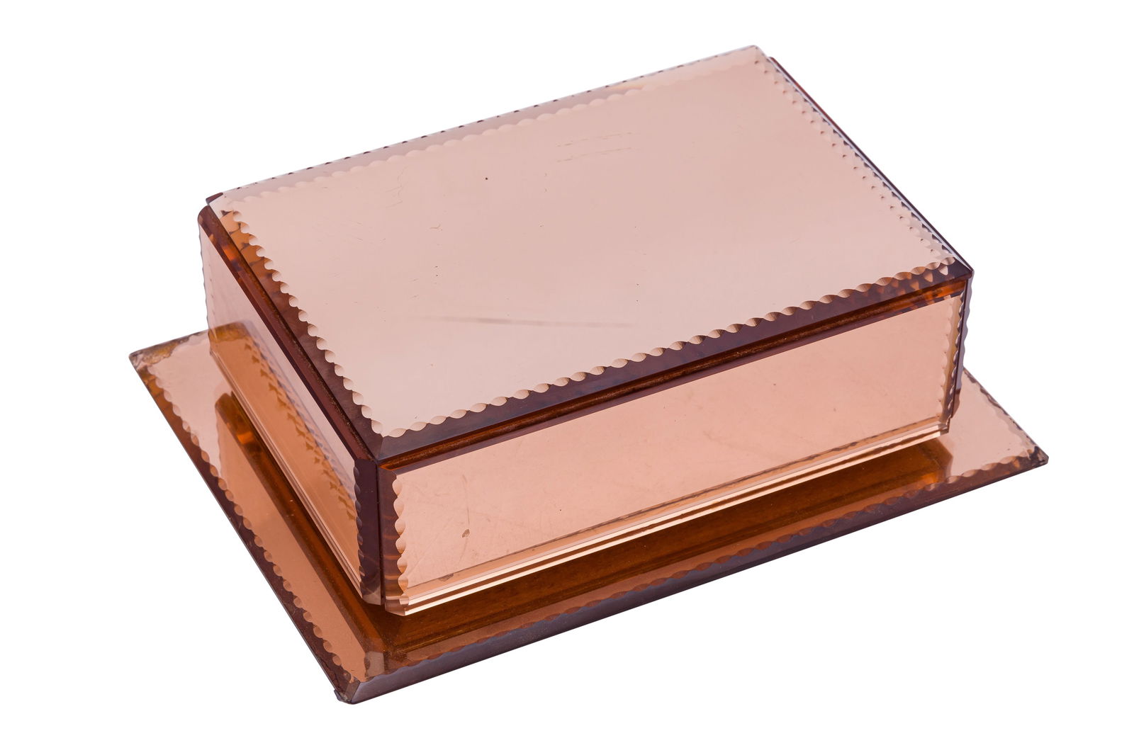 AN ART DECO ROSE TINTED GLASS CIGARETTE DISPENSER (1 of 2)