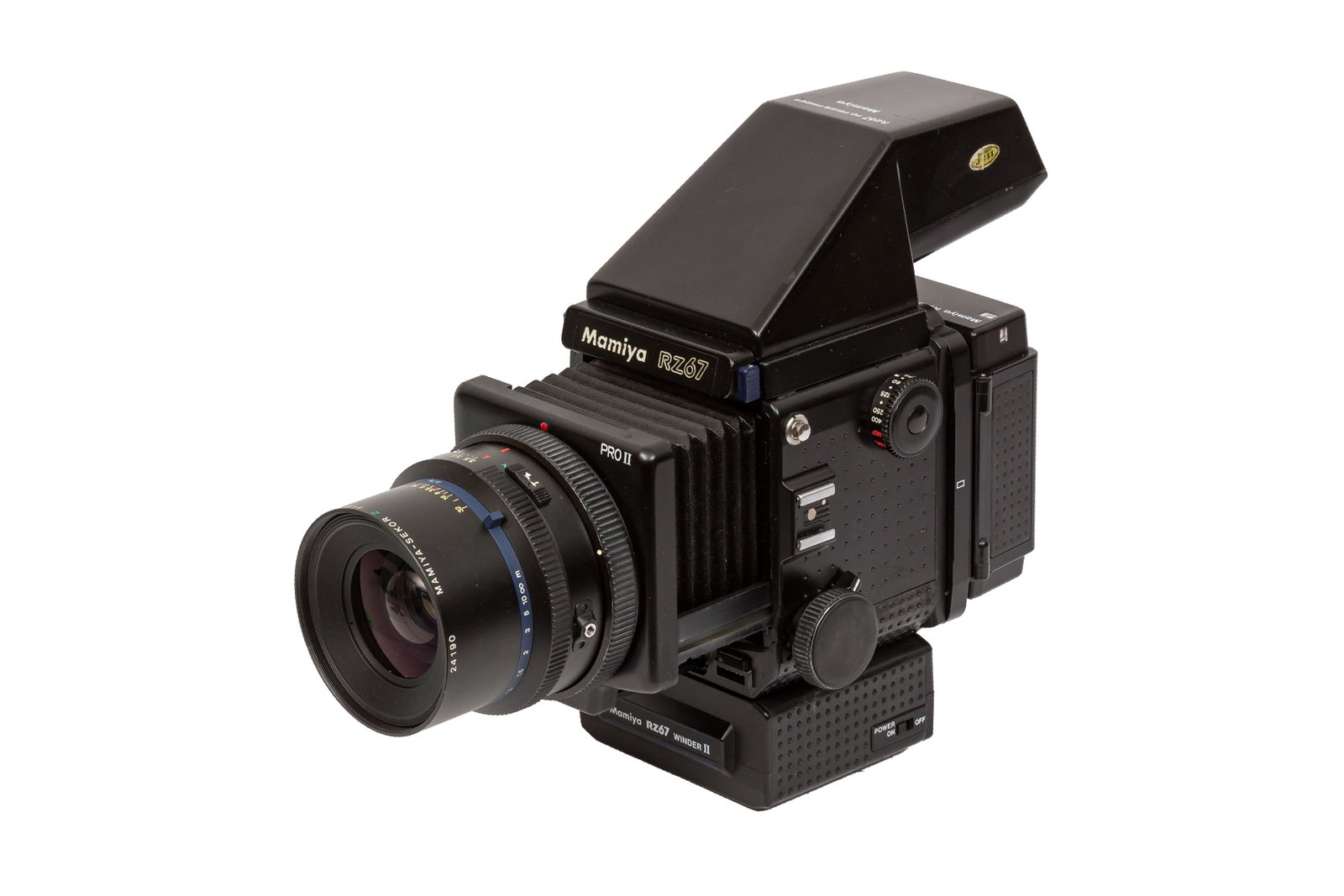 A Mamiya RZ67 Pro II Medium Format SLR Camera: A Mamiya RZ67 Pro II Medium Format SLR Camera Serial No: PA3209 Body: F/G - some paint wear and plastic degredation, film advance lever worn Shutter: Working Lens: Mamiya-Sekor Z 90mm f/3.5 W (24190) 