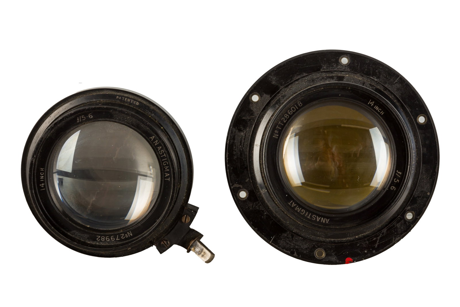 Two Air Ministry 14" F/5.6 Taylor Hobson Anastigmat Lens: An Air Ministry 14" F/5.6 Taylor Hobson Anastigmat Lens Serial No: TT286018/279982 Body: G Optics: G/VG Job No: 14A/3254 Notes: One example with Internal yellow filter