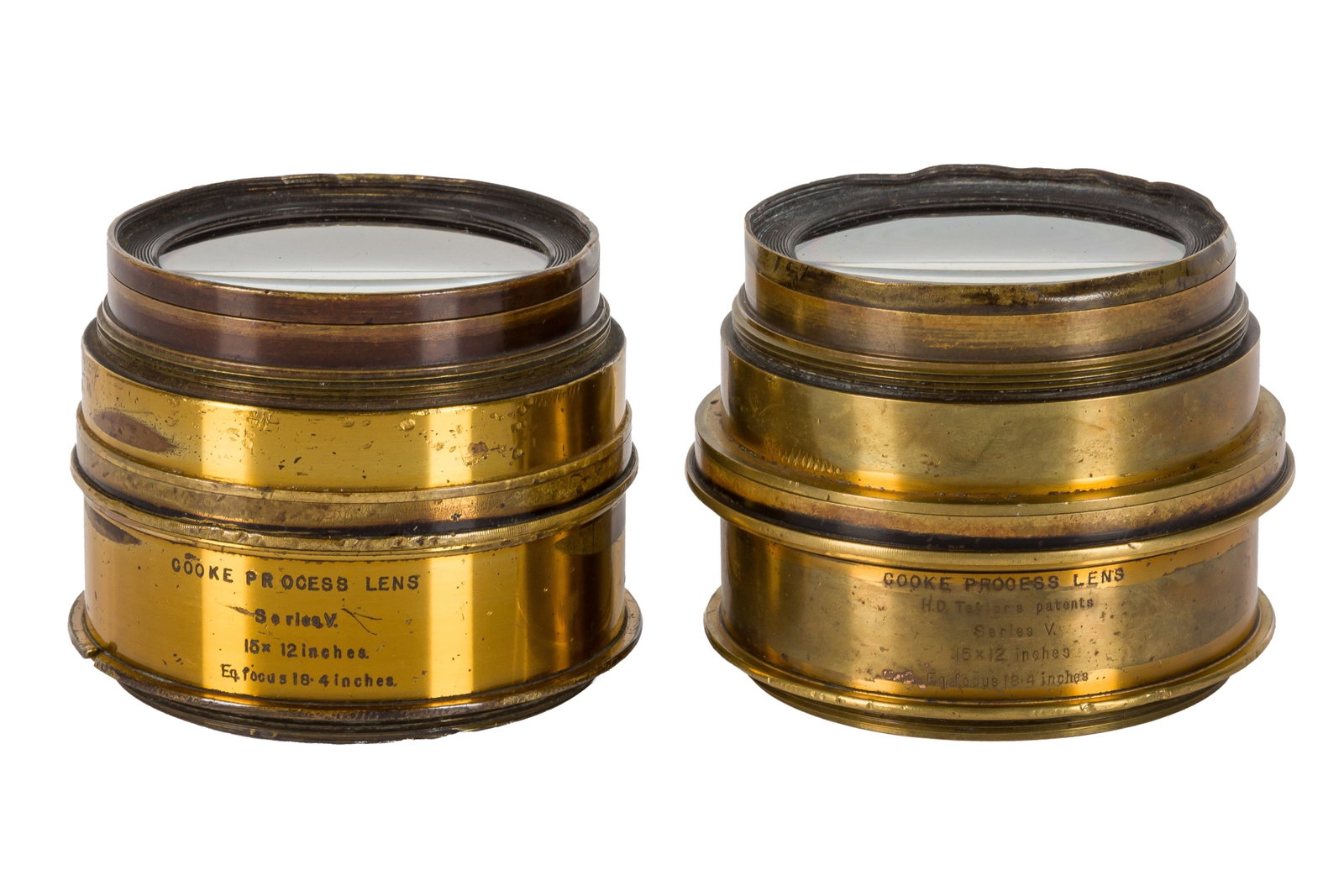 A Pair of Taylor Taylor & Hobson Series V 15 x 12 Cooke Process Lenses: A Pair of Taylor Taylor & Hobson Series V 15 x 12 Cooke Process Lenses Serial Nos: 13400/24972 Bodies:P/F - some denting to rims, aperture iris seized Optics: P/F some scratches