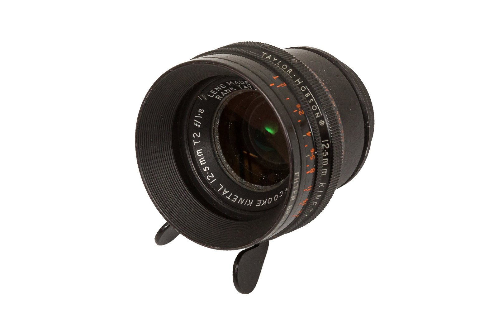 A Taylor Hobson 12.5mm T2 f/1.8 Cooke Kinetal Lens: A Taylor Hobson 12.5mm T2 f/1.8 Cooke Kinetal Lens Serial No: 671496 Body: G/VG Optics: significant coating marks visible to front elements when viewed in raking light, however under torch light G/VG 