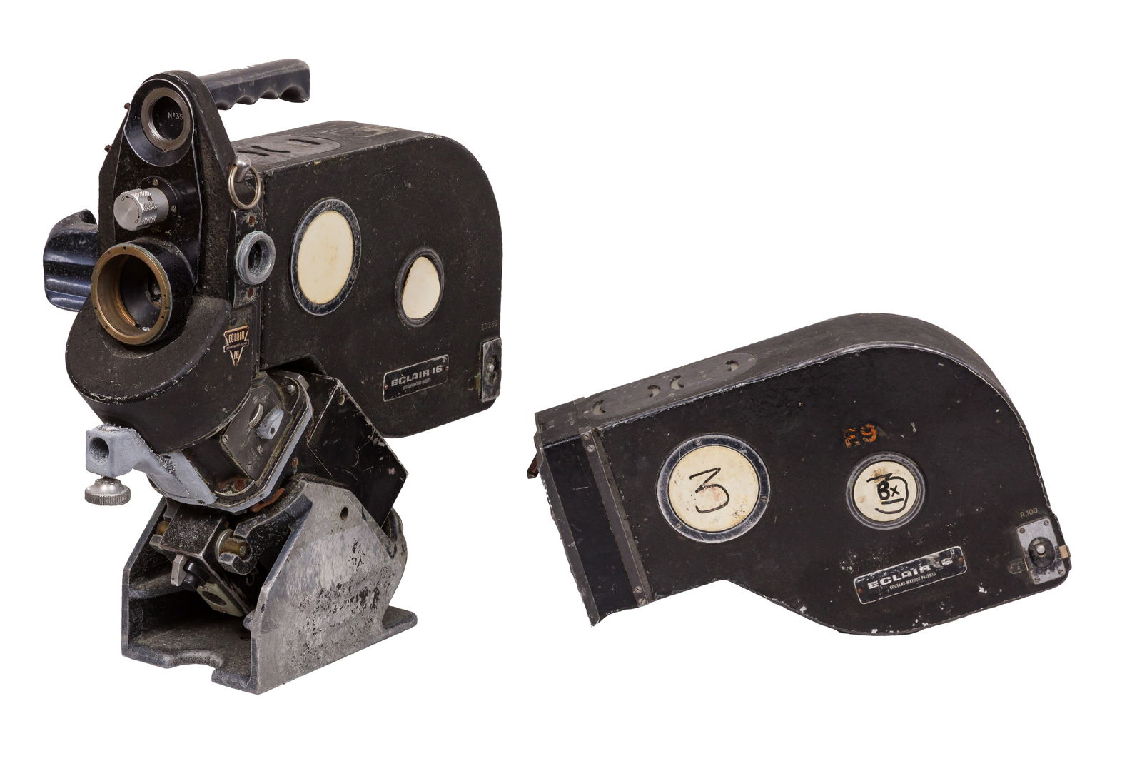 An Eclair II 16mm Cine Camera: An Eclair II 16mm Cine Camera Serial No: 357 Body: P - significant corrosion present to body and gate requires Motor: untested Notes: Complete with Perfectone Compact Motors (untested), two film magaz