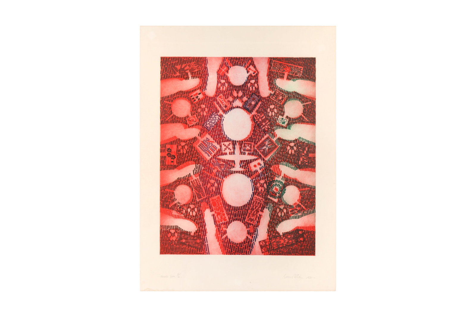 § BERNARD COHEN (BRITISH B.1933): BERNARD COHEN (BRITISH B.1933)Things Seen1981signed, dated, titled and numbered 6/60 in penciletching in colours on wovesheet 92 x 68.2cmframedARR