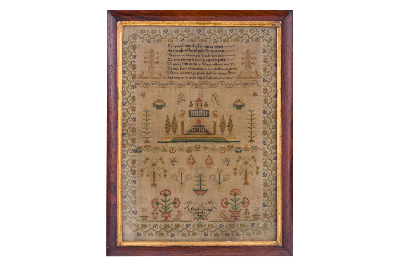A FRAMED REGENCY PERIOD SAMPLER DATED 1824 (1 of 2)