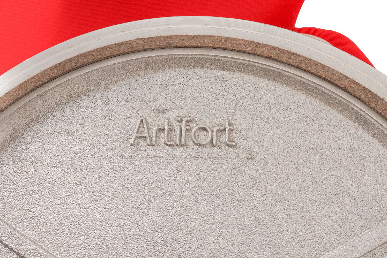 PATRICK NORGUET (FRENCH B.1969) FOR ARTIFORT: Boson' lounge chair and ottoman, 2005 Plastic, chrome, red upholstery Embossed 'Artifort' stamp to underside 100cm high x 90cm wide x 85cm deep