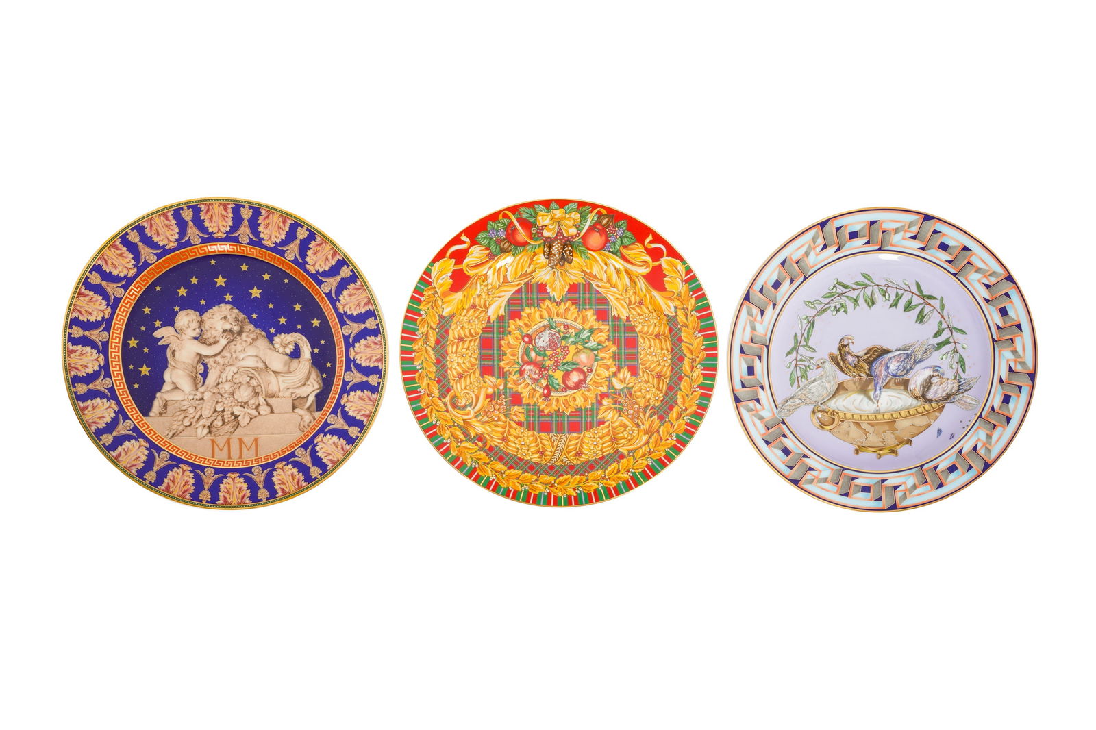 VERSACE, ITALY FOR ROSENTHAL: Three 'Yultide' / 'Christmastide' plates, 1990, 2000, 2006PorcelainPrinted marks to the bases31cm diameter, with original boxes