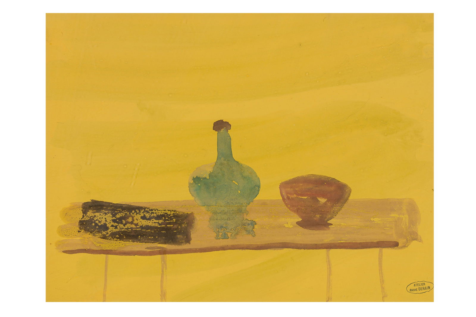ANDRÉ DERAIN (FRENCH, 1880-1954): ANDRÉ DERAIN (FRENCH, 1880-1954)Still Life, fonde Jaunestamped with 'ATELIER André DERAIN' studio stamp (lower right) oil and watercolour25 x 32 cm. (9 7/8 x 12 3/8 in.)