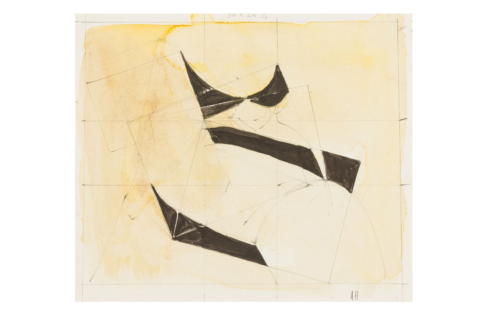 § ADRIAN HEATH (BRITISH, 1920-1992): ADRIAN HEATH (BRITISH, 1920-1992)Untitled signed with initials 'A.H.' (lower right); inscribed '30 x 25 G' (upper centre) watercolour and pencil23 x 27 cm. (9 x 10 5/8 in.)