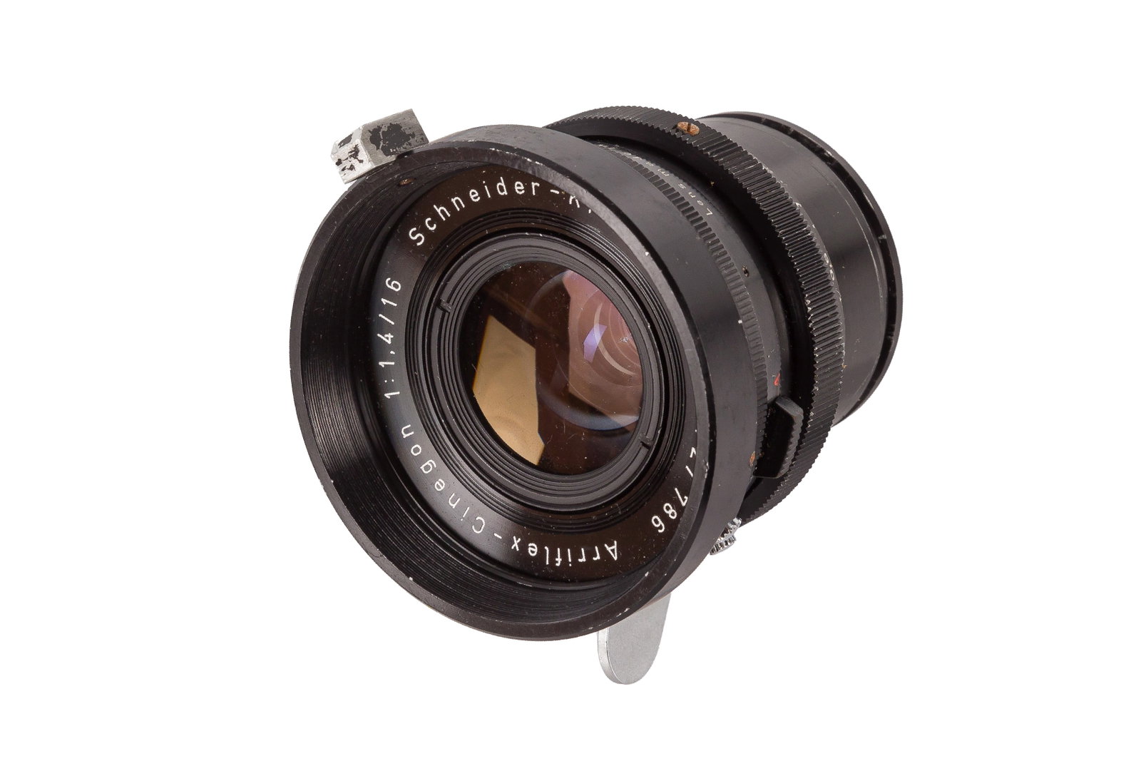 A Schneider-Kreuznach 16mm f/1.4 Arriflex-Cinegon Lens: A Schneider-Kreuznach 16mm f/1.4 Arriflex-Cinegon Lens Serial No: 12727786 Body: G Optics: VG Notes: complete with rear cap, and wooden box